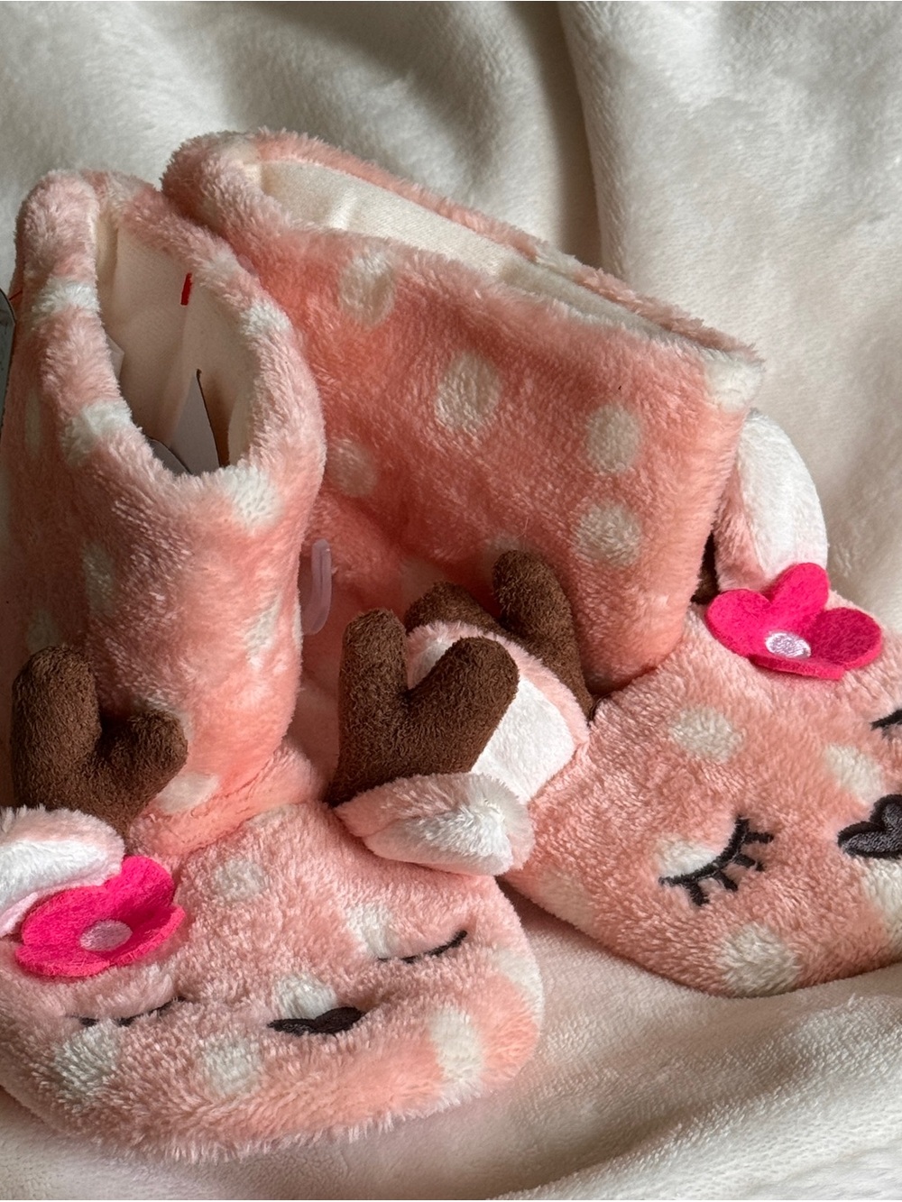 NWT NEW Girls Pink Deer Slippers Bunny Rabbit Floral Fuzzy Plush Cozy House Shoe